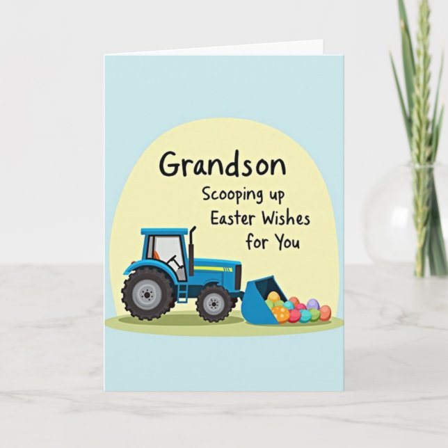 Tarjeta Grandson Easter Wishes Tractor Card (Anverso)