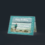 Tarjeta GRANDSON - Feliz cumpleaños - Olas de hombre y océ<br><div class="desc">Esta carta con un hombre mirando las olas del océano es una carta de cumpleaños con un tema animado y inspirador.  El texto interno es totalmente personalizable.  Para ver más de este diseño,  escriba o corte y pegue en el cuadro de búsqueda de Zazzle:  jaclinart cumpleaños man ocean wave</div>