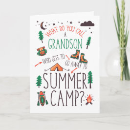 Tarjeta Grandson Funny Summer Camp Orange Green Brown