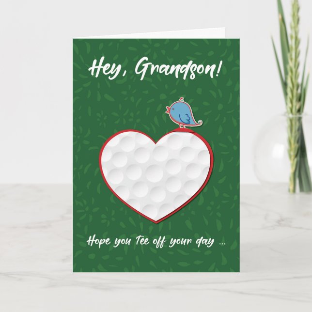 Tarjeta Grandson Golf Sports Heart Valentine Preteen (Anverso)