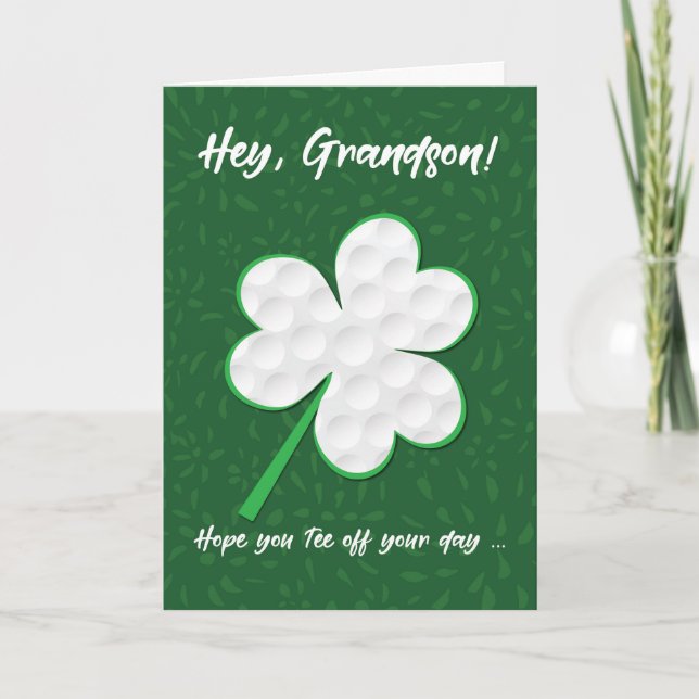 Tarjeta Grandson Golf Sports St. Patrick's Day Shamrock (Anverso)