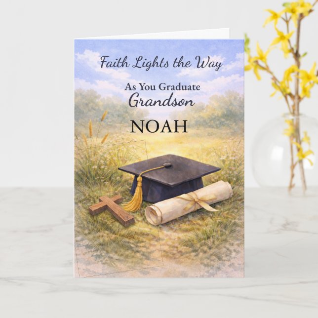 Tarjeta Grandson Graduation Christian Personalized Faith (flor amarilla)