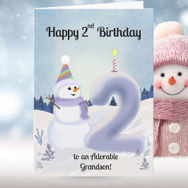 Tarjeta Grandson Happy 2nd Birthday Snowman Building
