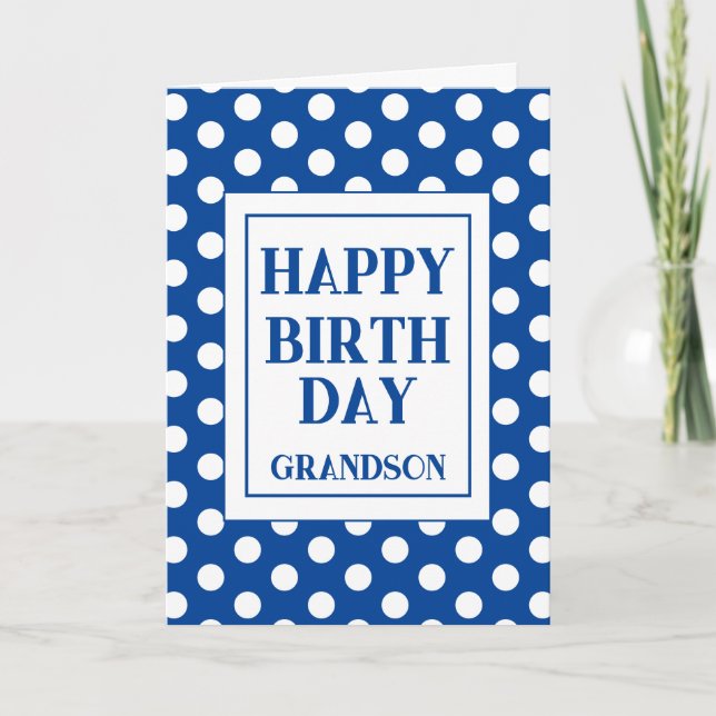 Tarjeta Grandson Happy Birday Blue Polka Dot (Anverso)