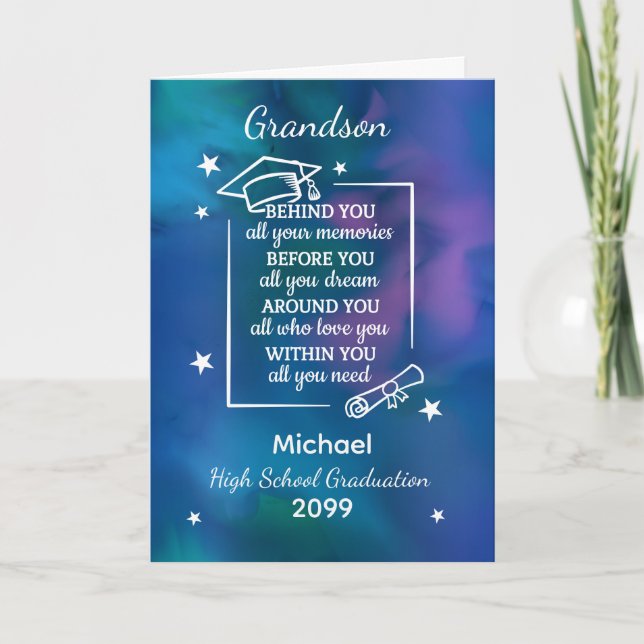 Tarjeta Grandson High School Graduation Custom Name Year (Anverso)
