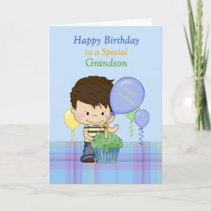 Tarjeta Grandson Special Happy Birday Boy con pastel