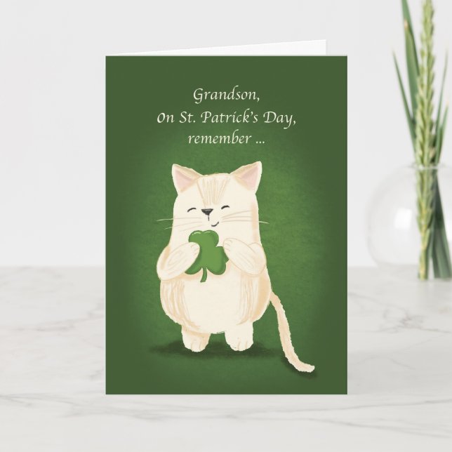 Tarjeta Grandson St. Patricks Day Cute Kitten Shamrock (Anverso)