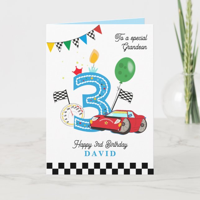 Tarjeta Grandson's 3rd Birthday Racing Car Greeting (Anverso)