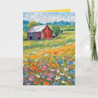 Granero De Cumpleaños En Campo De Flores Silvestre