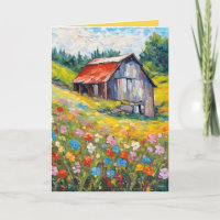 Granero De Cumpleaños En Campo De Flores Silvestre