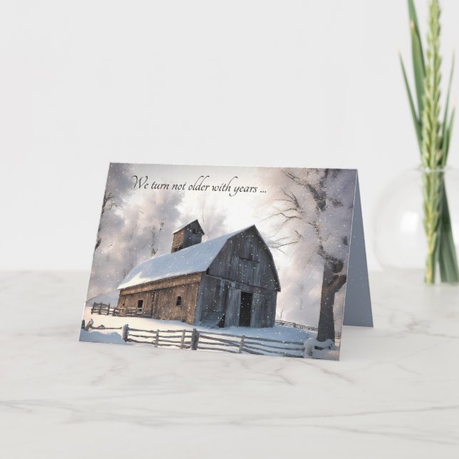 Tarjeta Granero De Invierno En Copos De Nieve Cumpleaños (Anverso)