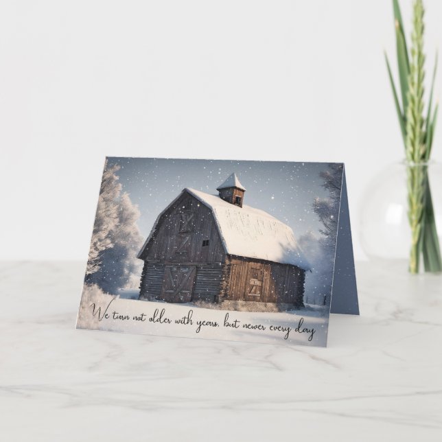 Tarjeta Granero De Invierno En Copos De Nieve Cumpleaños (Anverso)