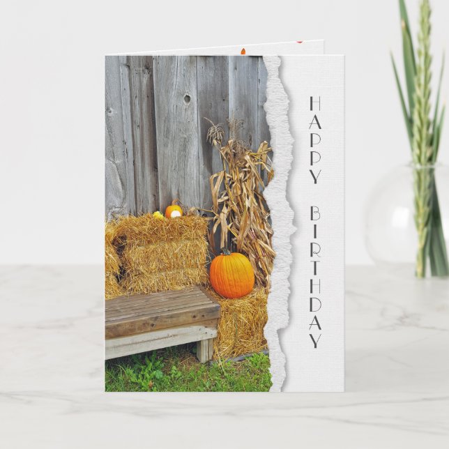 Tarjeta Granero de otoño con calabaza (Anverso)