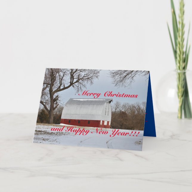 Tarjeta Granero Rojo de Kansas Navidad (Anverso)
