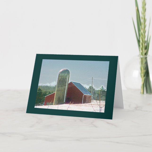 Tarjeta Granero rojo y Silo en nieve (Anverso)