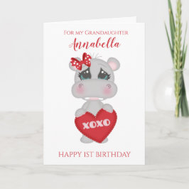 Tarjeta Granhijita Primer Cumpleaños Cute Rojo Hippo Foto