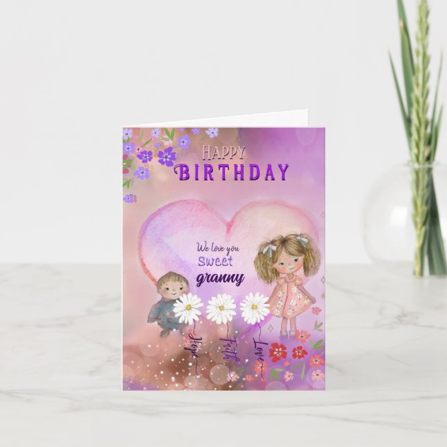 Tarjeta Granja Bonito Púrpura Cumpleaños Rosa (Anverso)