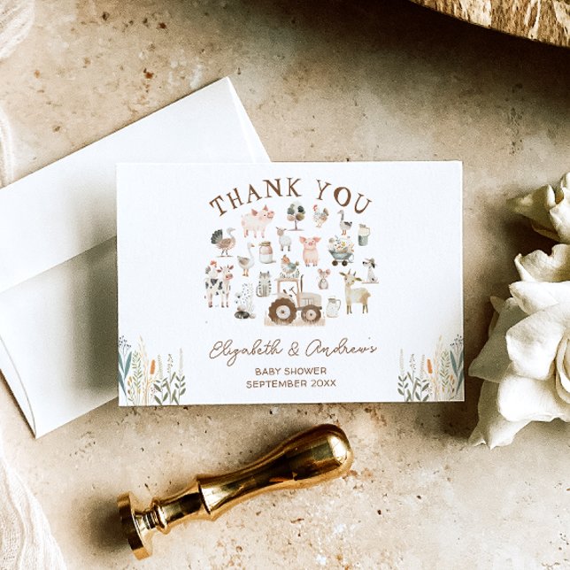 Tarjeta Granja de animales Barnyard Baby Shower Gracias (Subido por el creador)