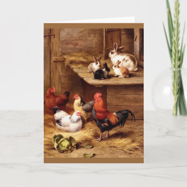 Tarjeta Granja de animales conejos gallos gallinas conejit (Anverso)
