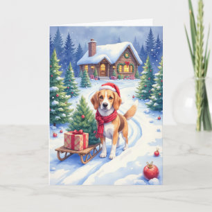 Tarjeta Granja de árboles de Navidad con Beagle Festejos I
