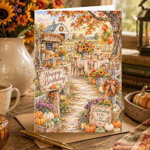 Tarjeta Granja de Calabazas de Otoño Cumpleaños Feliz en S
