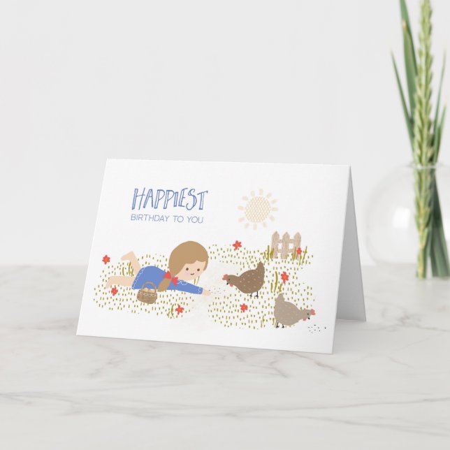 Tarjeta Granja de cumpleaños de pollo Nostalgia animal (Anverso)