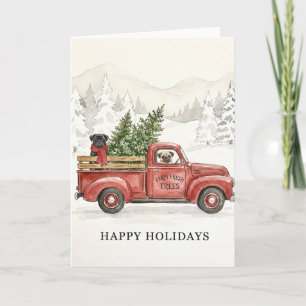 Tarjeta Granja de Pug de Navidad Árboles Frescos