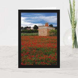 Tarjeta Granja en retrato de campo de amapolas