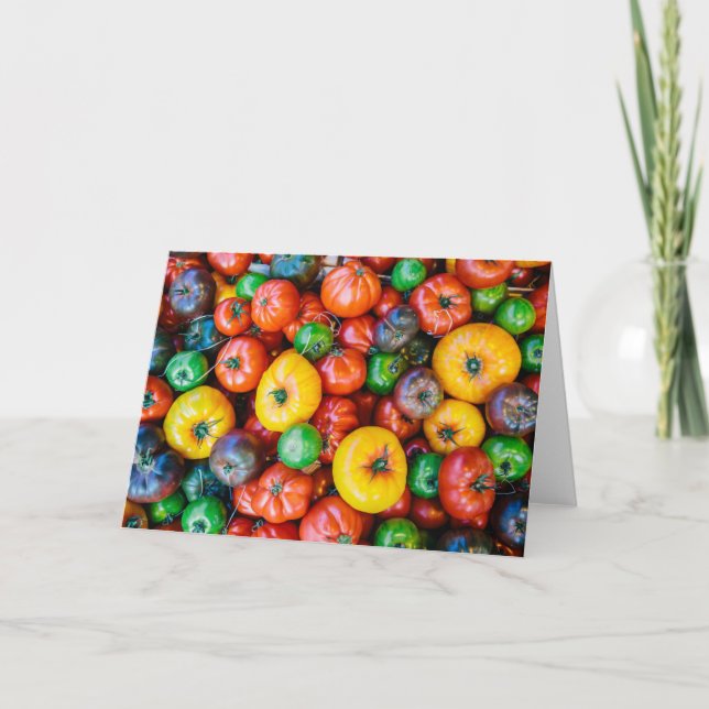 Tarjeta Granjas | Colorida cosecha de tomate (Anverso)