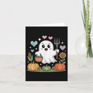 Tarjeta Granjero fantasma cosechando calabazas de verduras