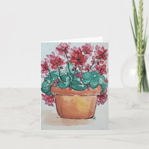 Tarjeta Grano de arcilla acuarela geranios rojos - blanco 