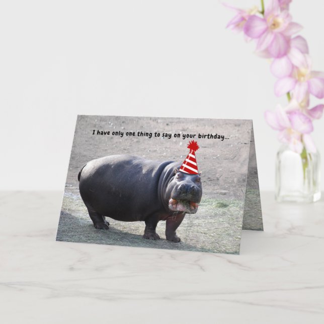 Tarjeta Grasa divertida en Hippo con animal Gorra Feliz cu (Orquídea)