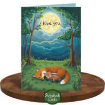 Gratitud Fox Parent Child Cuddle Moon Forest Love