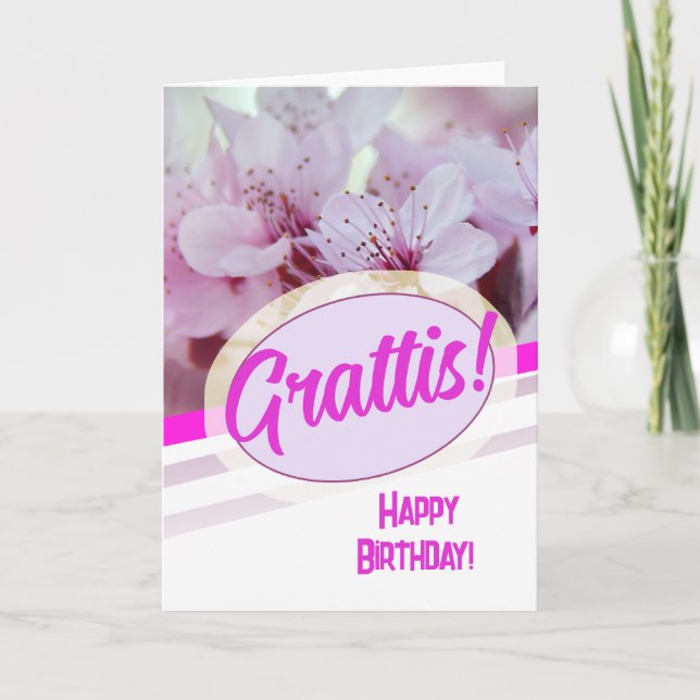 Tarjeta Grattis Kort Hermosa Floral en sueco (Anverso)