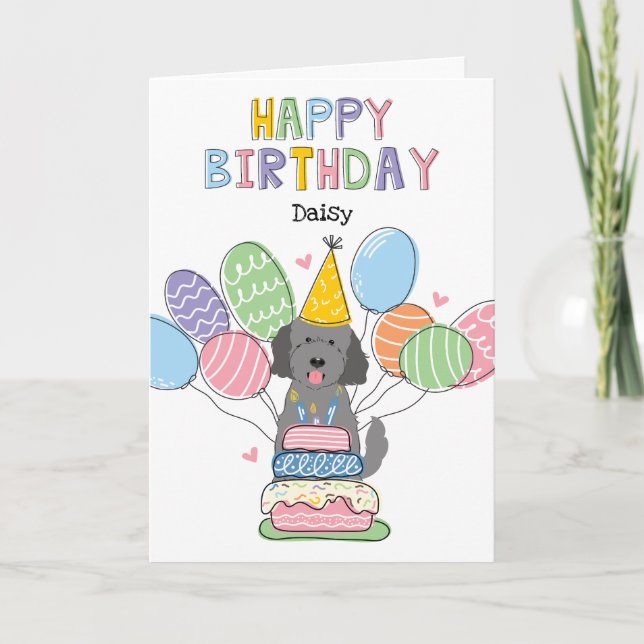 Tarjeta Gray Goldendoodle Dog Happy Birday Card (Anverso)