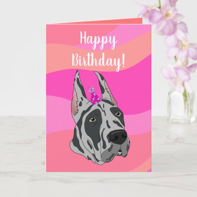 Tarjeta Gray Great Dane Birthday (Orquídea)