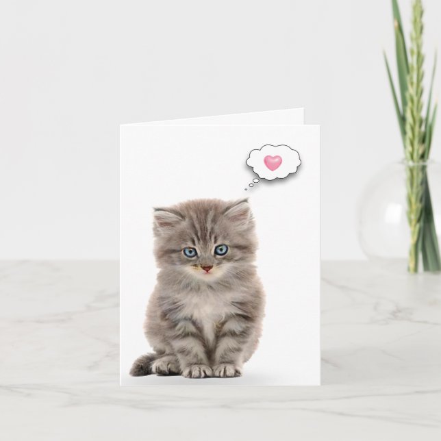 Tarjeta Gray Kitten por pensar en ti (Anverso)