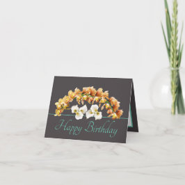 Tarjeta Gray Mint Bouquet Orchids Lilies Feliz Cumpleaños