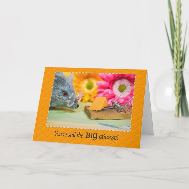 Tarjeta Gray mouse with cheese birthday (Anverso)