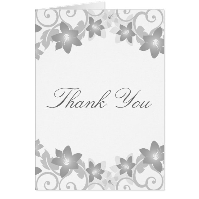 Tarjeta Gray Simple Floral Gracias (Frente)