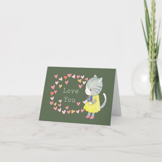 Tarjeta Gray Tabby Kitty Cat lindo gato amor tu aniversari (Anverso)