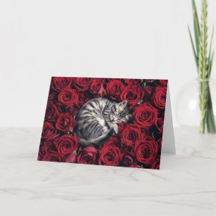 Tarjeta Gray Tabby y Rosas