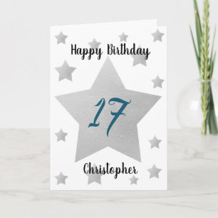 Tarjeta Gray Watercolor Stars 17th Birthday Card