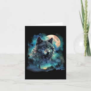 Tarjeta Gray Wolf Hunting Grounts Icy Moon Forest Galaxy