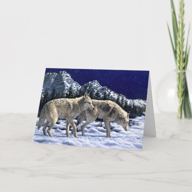 Tarjeta Gray Wolves in Snowy Winter Mountains (Anverso)