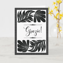 Tarjeta Grazie Floreale Elegante Tropicale Bianco e Nero