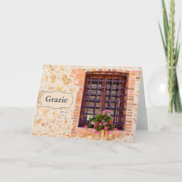 Tarjeta Grazie Gracias Italia Ventana de Ladrillo Flor