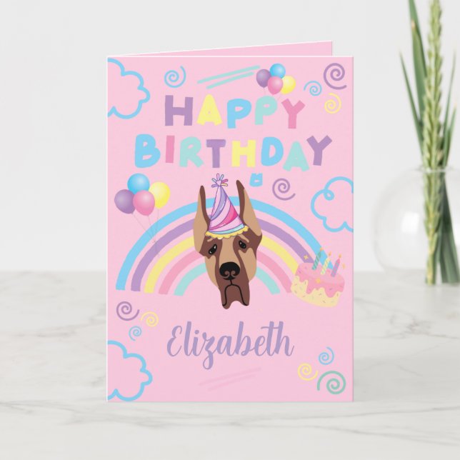 Tarjeta Great Dane Birthday Card in Pink (Anverso)