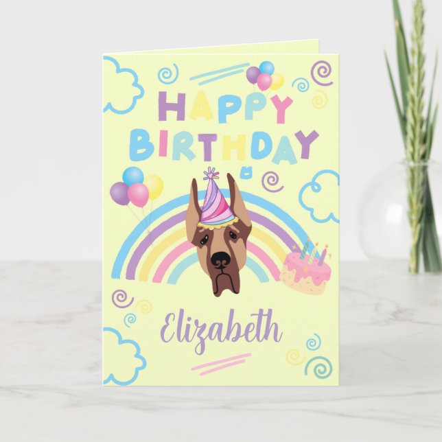 Tarjeta Great Dane Birthday Card in Yellow (Anverso)