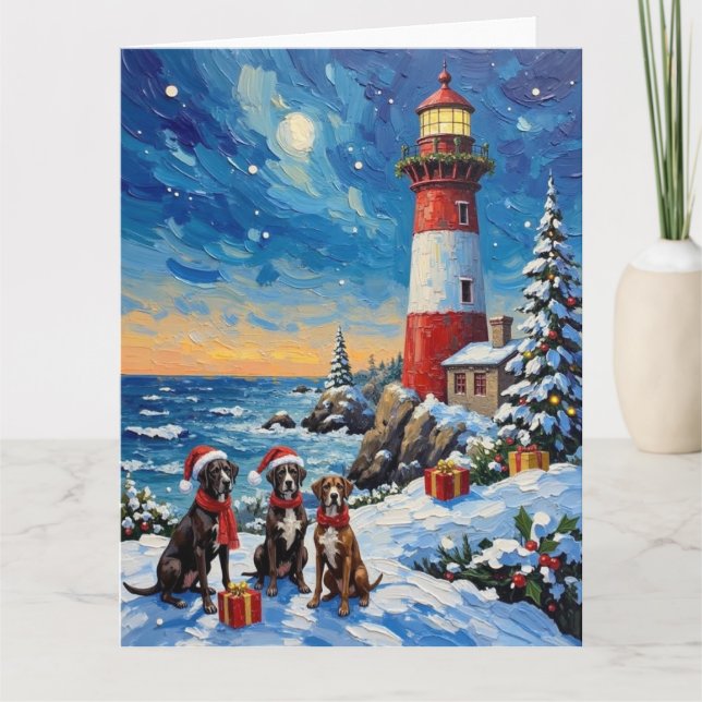 Tarjeta Great Dane Christmas Lighthouse Holiday (Anverso)